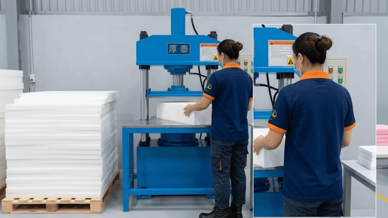 Thiết bị Máy tạo hình hộp xốp PE foam tại nhà máy Việt Long